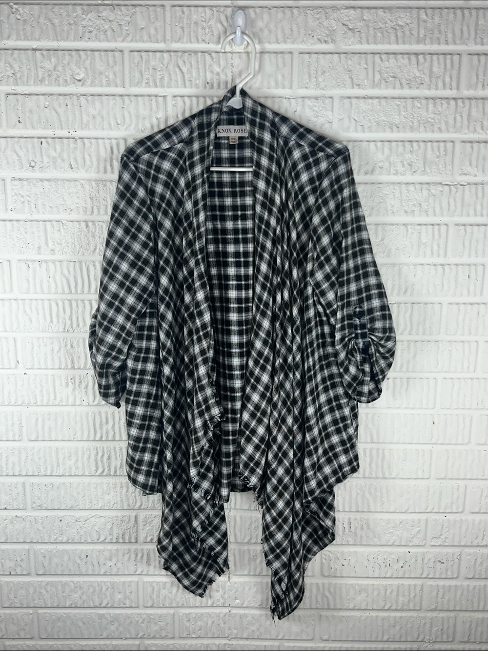 Knox Rose Brown & White Plaid Drape Cardigan Flannel